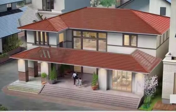 장척형 적/녹 단결정 태양광 지붕 타일 - 86W 고출력 컬러 PV, 154W/m², 미적 & 효율적